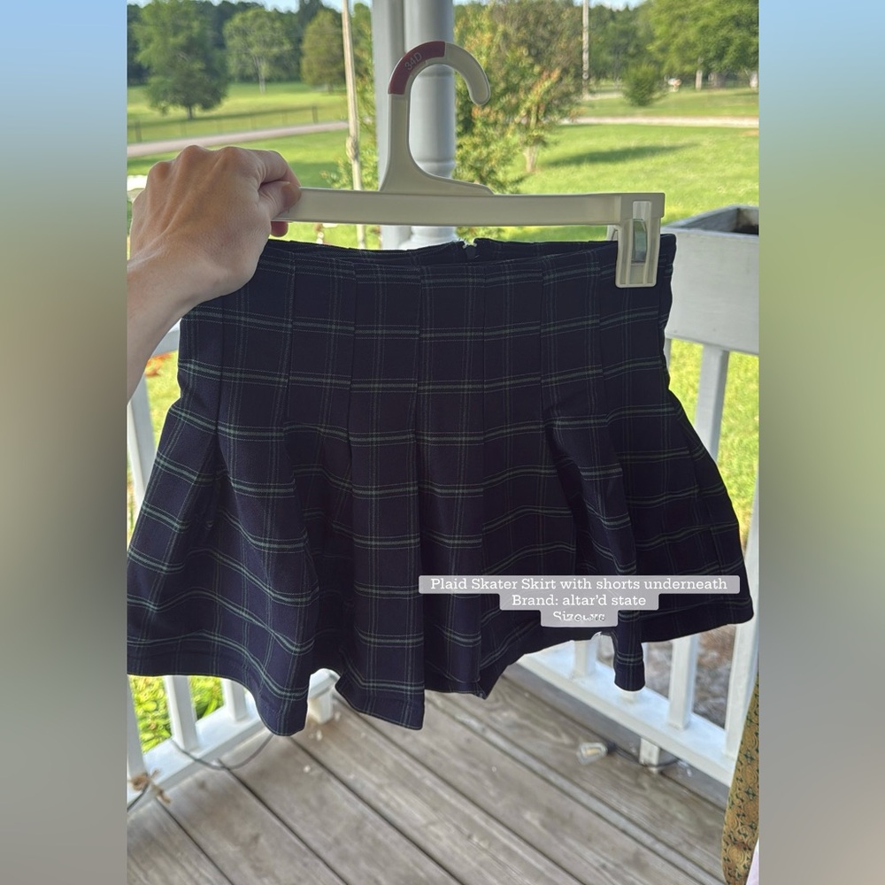 Altar'd State Blue and Green Plaid Skater Skirt